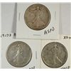 Image 1 : 1917  XF,1917-D F/VF, & 1917-S VF WALKING LIBERTY HALVES