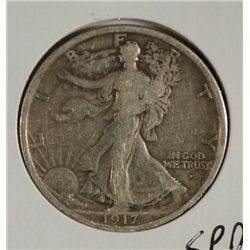 1917-D OBVERSE MINT MARK WALKING LIBERTY HALF DOLLAR VF