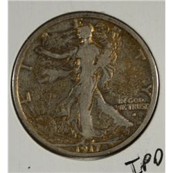1917-S OBVERSE MINT MARK WALKING LIBERTY HALF DOLLAR VF/XF