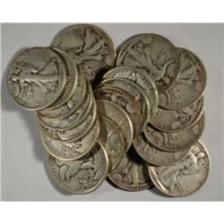 ( 20 ) CIRCULATED WALKING LIBERTY HALF DOLLARS FROM AN OLD BLUE WHITMAN  ALBUM