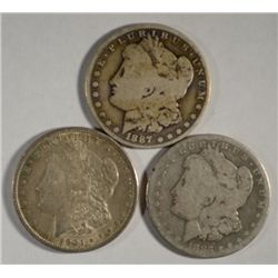 ( 3 ) THREE CIRCULATED MORGAN SILVER DOLLARS