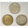 Image 1 : ( 3 ) THREE CIRCULATED PEACE SILVER DOLLARS