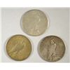 Image 2 : ( 3 ) THREE CIRCULATED PEACE SILVER DOLLARS