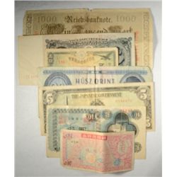 FORIEGN CURRENCY LOT, 25 PIECES OF CURRENCY IN DIFFERENT DENOMINATIONS & NATIONS
