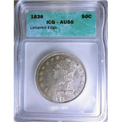 1836 BUST HALF DOLLAR ICG AU50 NICE!