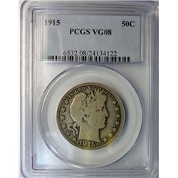 1915 BARBER HALF DOLLAR PCGS VG8