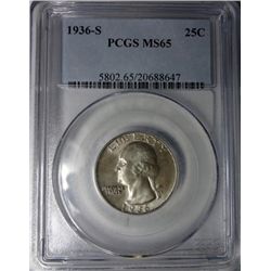 1936-S WASHINGTON QUARTER PCGS MS65 GEM!