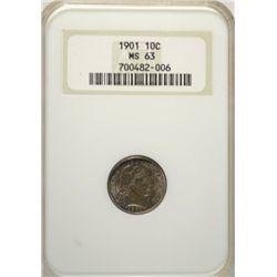 1901 BARBER DIME NGC MS 63 COLORS!