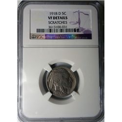 1918-D BUFFALO NICKEL NGC VF, VERY MINOR LIGHT SCRATCH