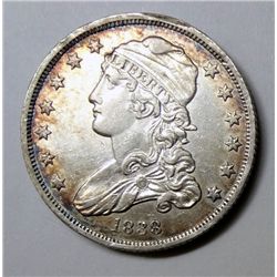 1838 BUST QUARTER, BEAUTIFUL AU+ NICE