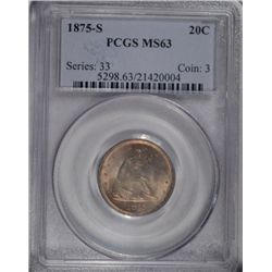 1875-S TWENTY CENT PCGS MS63 BEAUTIFUL, HIGH DEMAND