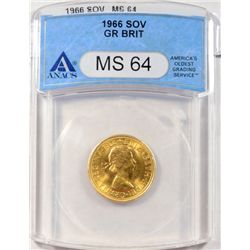 1966 England Gold Sovereign ANACS MS-64