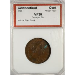 1785 CONNECTICUT AFRICAN HEAD PCI VF-30 DAMAGED RIM