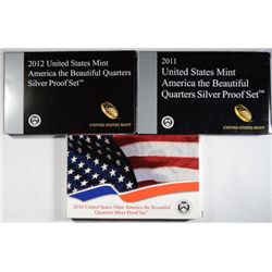 2010, 2011, AND 2012 U, S. AMERICA THE BEAUTIFUL QUARTERS SILVER Pf. SETS