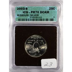 2003-S SILVER MISSOURI STATE QUARTER ICG PROOF 70 DCAM