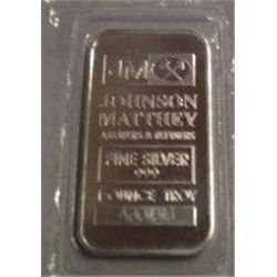 ONE OZ .999 PURE SILVER JOHNSON MATTHEY BAR