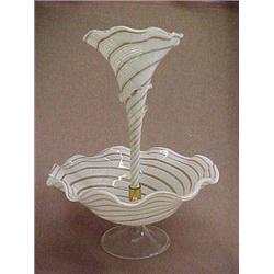 White & Iridiscent Gold Ribbon Glass Epergne