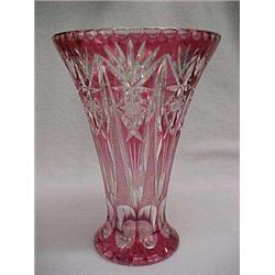 12-1/2" Cranberry Cut to Clear Round Vase