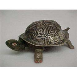 Windup Silver and Metal Turtle With Bell