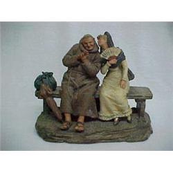 C. 1900 German Pottery Figurine, Seated Monk & Spanish Lady