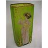 Image 1 : Green Satin Glass Rectangular Vase, Hand Painted Woman With Flowers