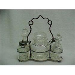 Cut Glass Castor Set in Fitted Silverplated Holder, Mid 20th C.