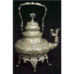 Victorian Dutch Sterling Silver Teapot on Warming Stand