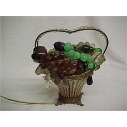 Czechoslavakian Crystal Fruit Basket Lamp With Glass Fruit