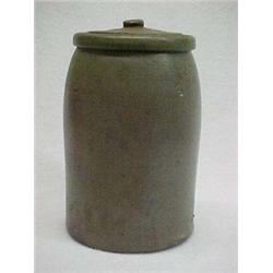 Salt glaze crock with lid, 10" h.