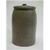 Image 1 : Salt glaze crock with lid, 10" h.