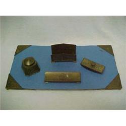 5 Piece Art Deco Silver Crest Bronze Desk Set