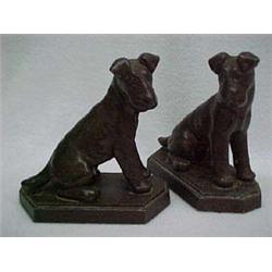 A pair of spelter seated terrier dog bookends