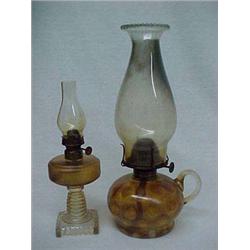 Opalescent Dot Glass Oil Lamp & Miniature Glass Oil Lamp