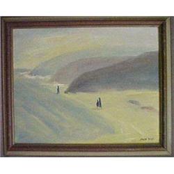 Framed Joseph Rossi Oil on Board, Figures in Arid Landscape