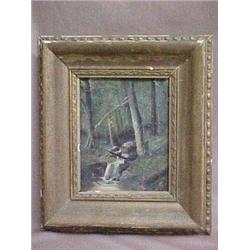 19th C. gilt framed oil on canvas, forest landscape w/ stream
