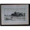 Image 1 : Framed etching of landscape with cows and water signed P. Moran