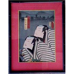 Framed Japanese woodblock print, Kuniyoshi, signed Toyokuni III
