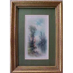 Framed pastel landscape with stream, signed Chandler