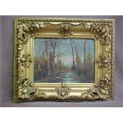 Victorian framed oil on canvas signed H. Hall, Autumn Landscape w/ stream