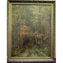 Framed oil on board, Fall woodland path, signed N. MacGregor