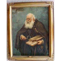 Framed oil on canvas "The Old Beggar", signed V. Libert