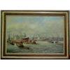 Image 1 : Framed oil on canvas, river scene with boats, signed Puschaik, Jr.