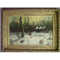 Framed oil on board signed K. N. Sherwood, winter scene
