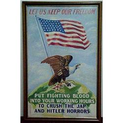 Framed WWII Painting for Poster, "Let Us Keep Our Freedom", signed Bergeron