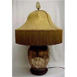 Satsuma two light lamp w/ teakwood base C. 1930