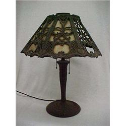 Metal lamp with shade, in column form with swag and bellflower