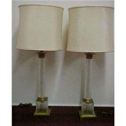 A pair of cut crystal and brass column lamps, Paul Hanson Co.,