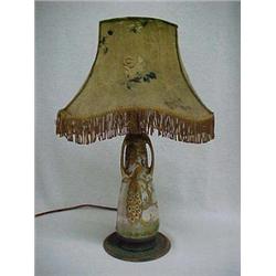 Hand painted porcelain lamp, peacock in tree decoration