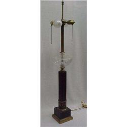 Metal column lamp with cut glass font