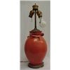 Image 1 : Early 20th C. two light lamp, orange glazed art pottery